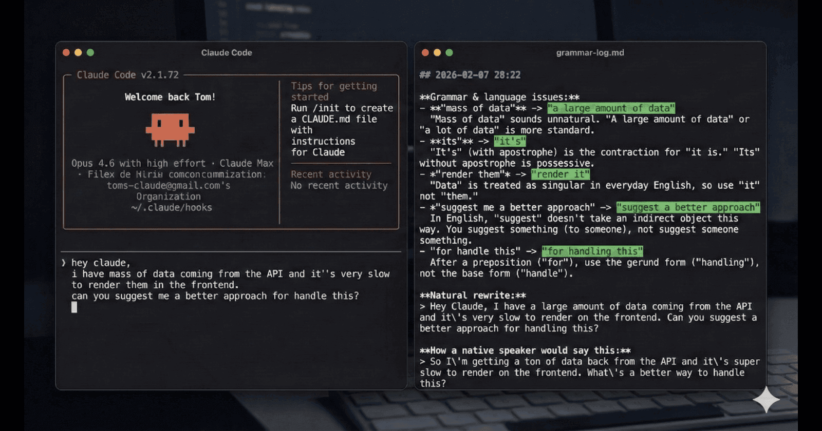 How I Built a Background English Coach into Claude Code